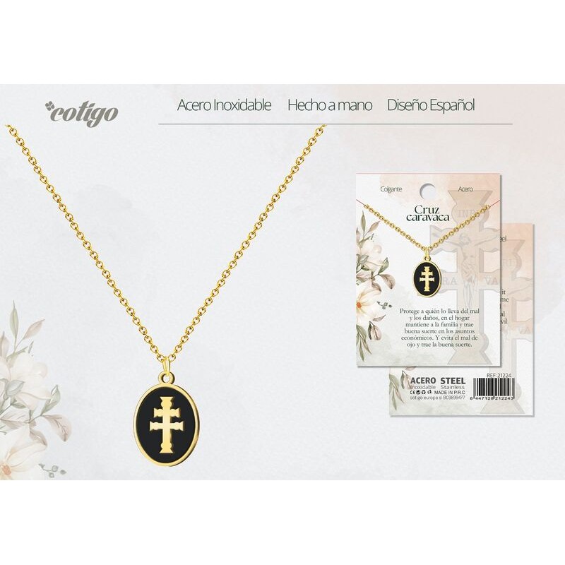 Colgante Cruz Caravaca Labrada en Acero Dorado - Coleccion Provincias (Murcia)